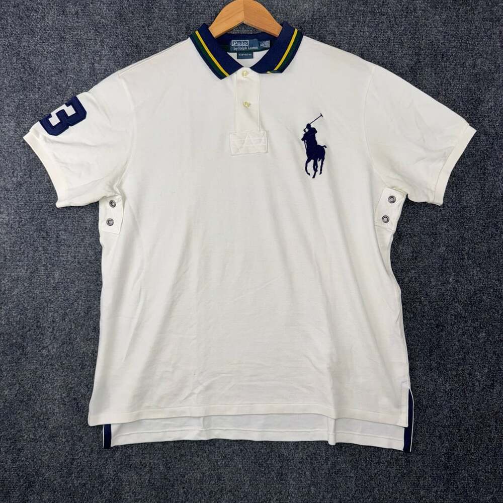 Polo Ralph Lauren Custom Fit White Polo Shirt with Big Pony and Number 3 XL